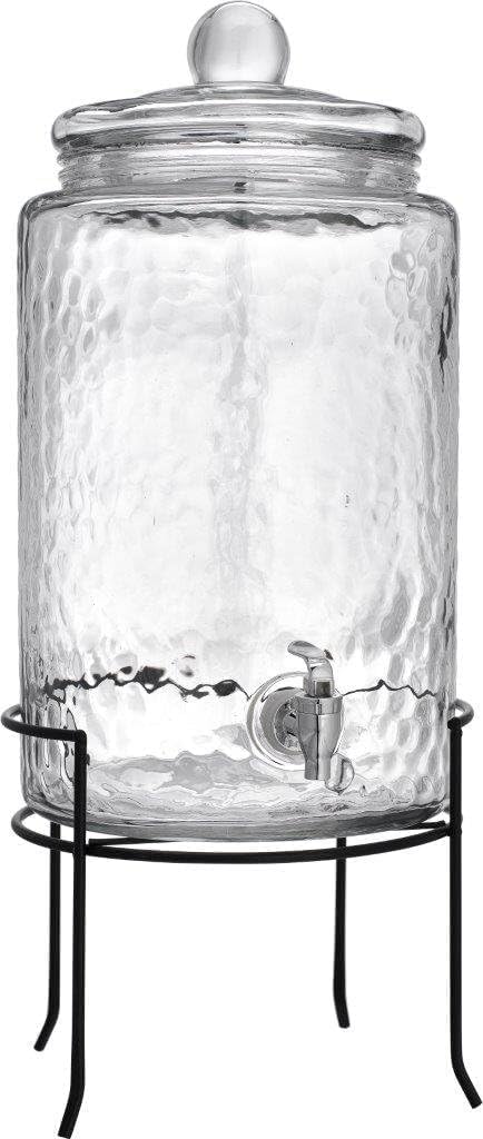 3 Gallon Glass Beverage Dispenser with Metal Stand & Lid A61916