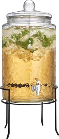 3 Gallon Glass Beverage Dispenser with Metal Stand & Lid A61916