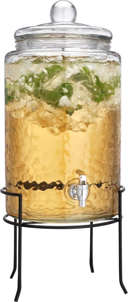 3 Gallon Glass Beverage Dispenser with Metal Stand & Lid A61916