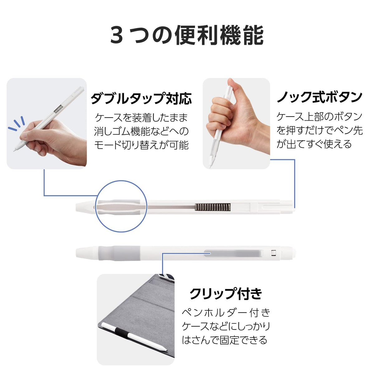 Retractable Hard Case with Rubber Grip Clip White J11550