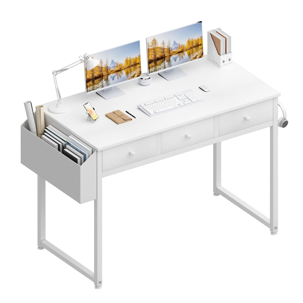White 40 Inch Computer Desk with Drawers F7203