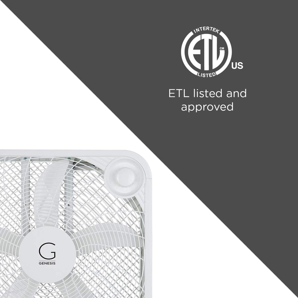 20" Box Fan, 3 Settings, Carry Handle, White L6580