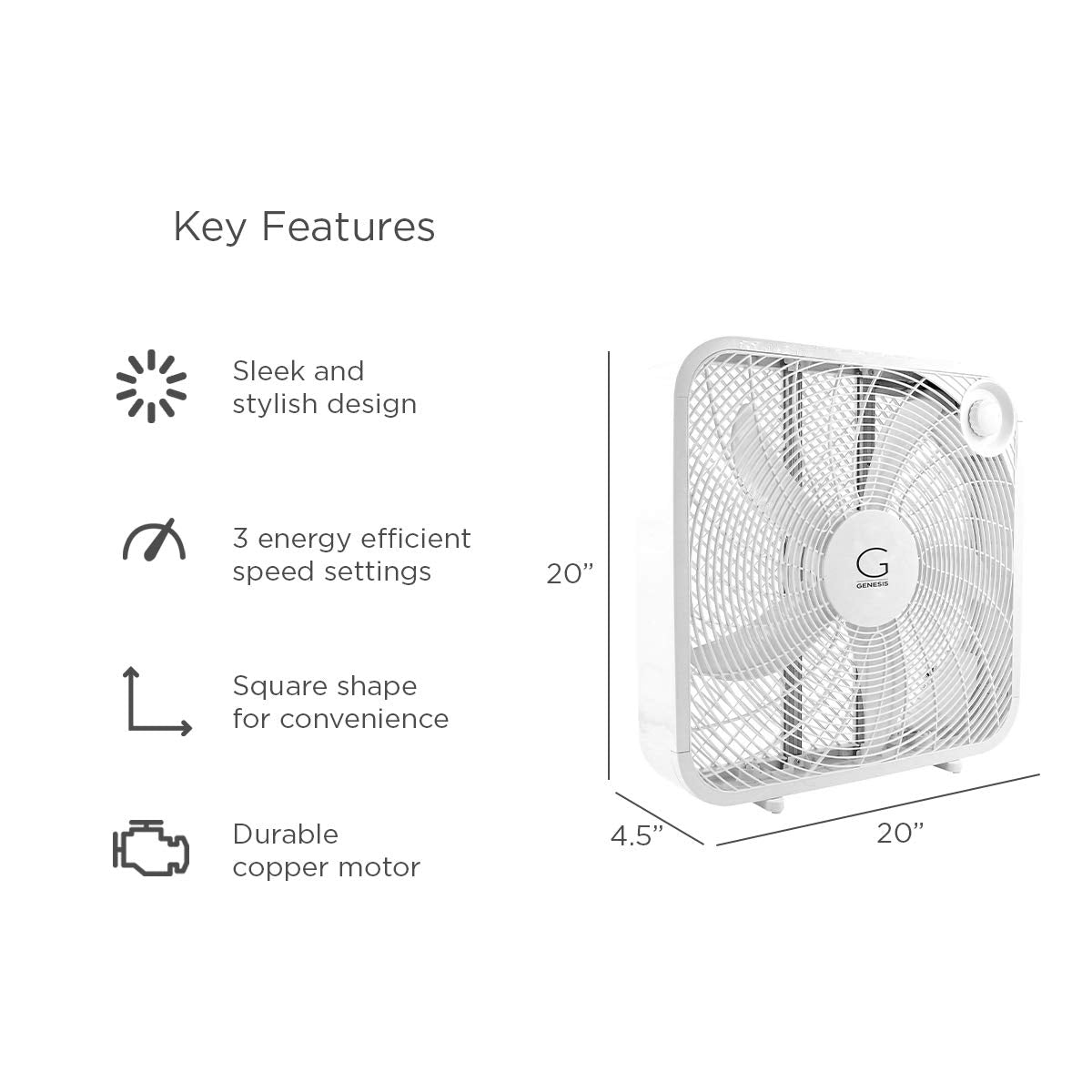 20" Box Fan, 3 Settings, Carry Handle, White L6580