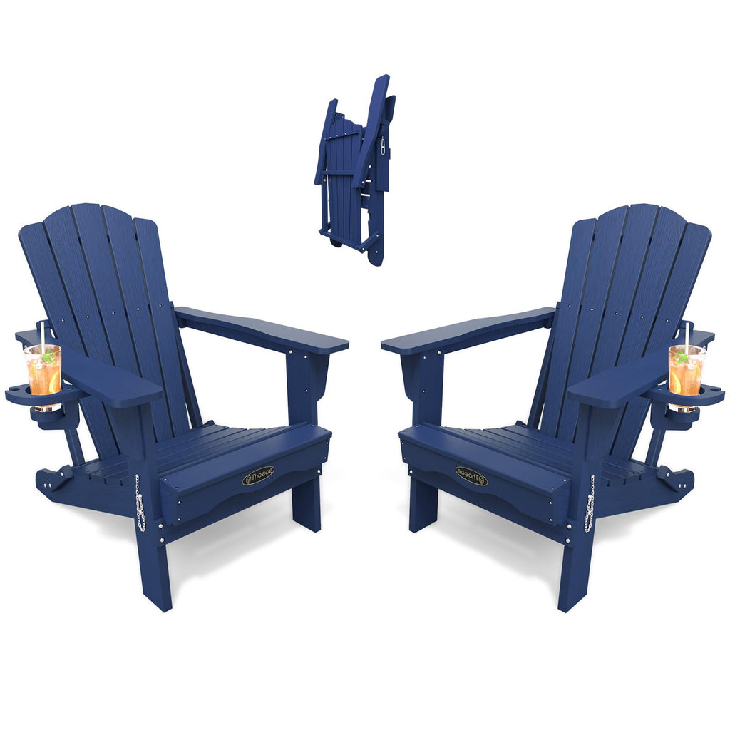 Folding Adirondack Chair Set of 2 HDPE All-Weather Outdoor Chair J832019