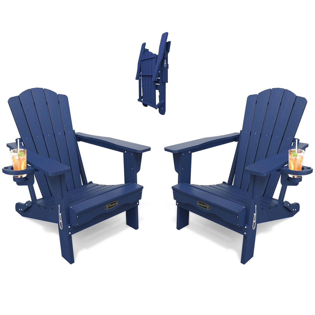 Folding Adirondack Chair Set of 2 HDPE All-Weather Outdoor Chair J832019