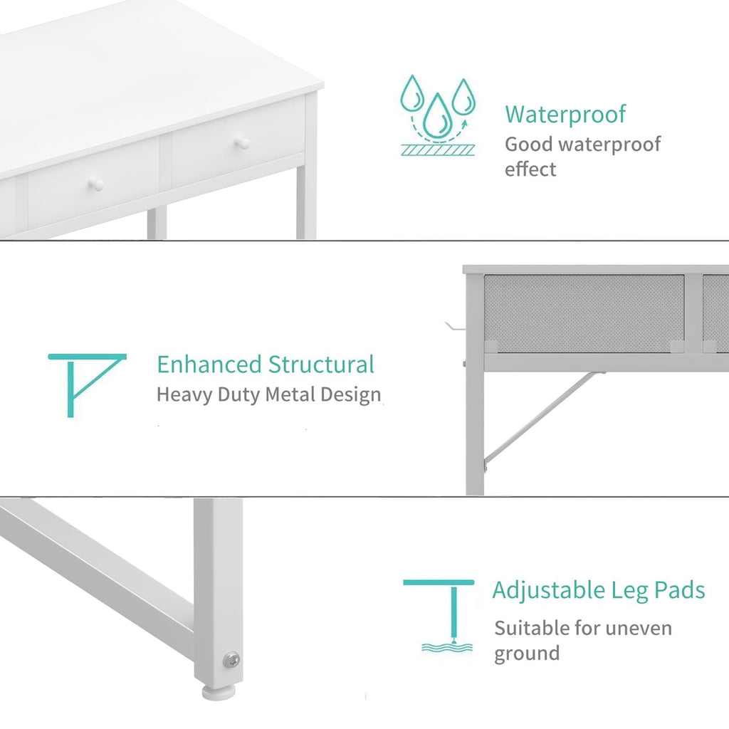 White 40 Inch Computer Desk with Drawers F7203