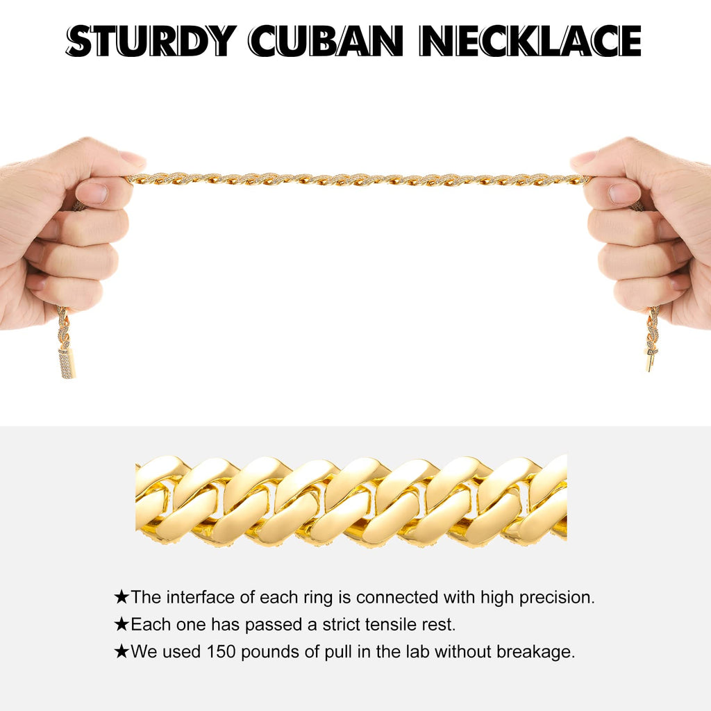 Moissanite Cuban Link Chain Necklace 18k Gold Plated 925 Sterling Silver A50621