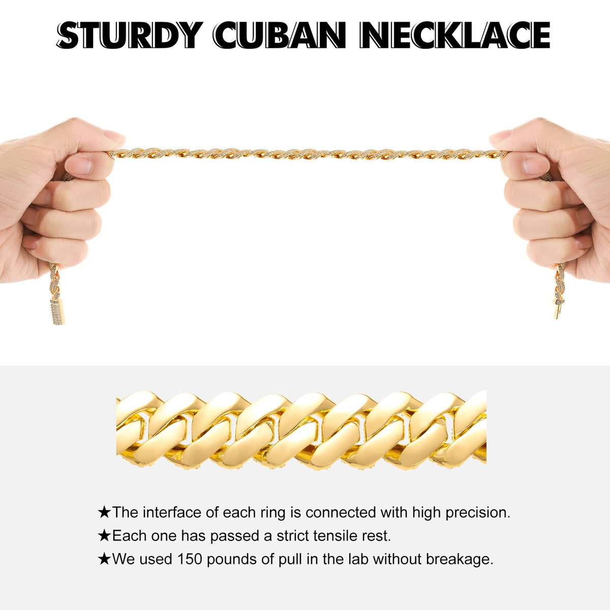 Moissanite Cuban Link Chain Necklace 18k Gold Plated 925 Sterling Silver A50621