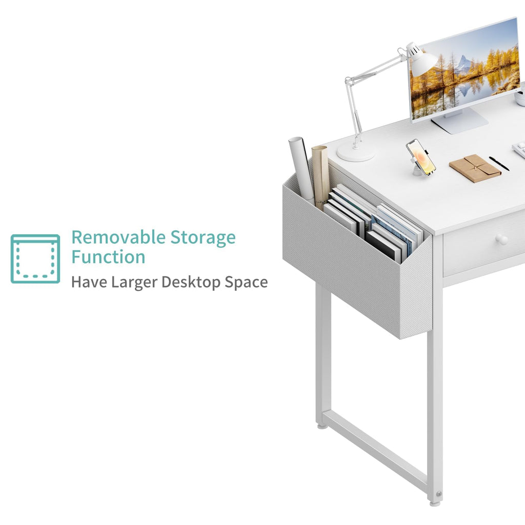 White 40 Inch Computer Desk with Drawers F7203