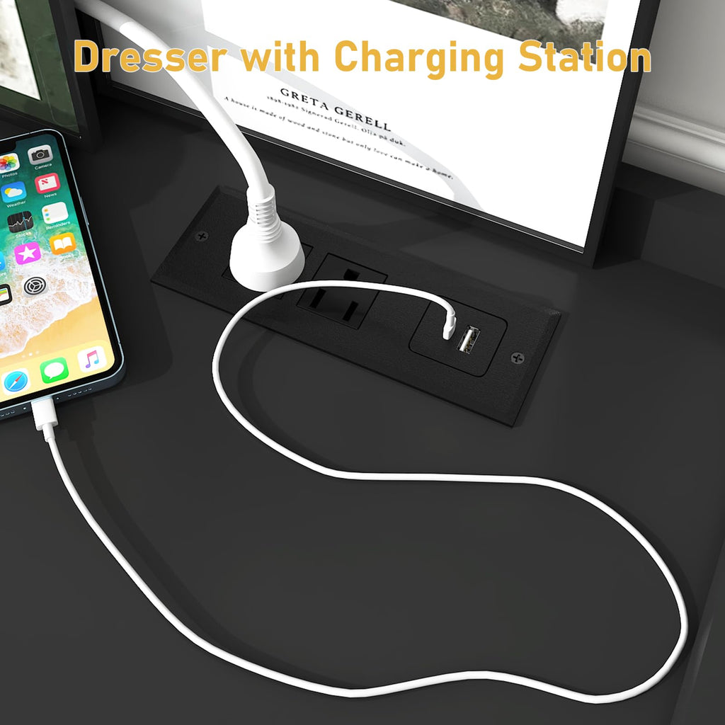 Black 9 Drawer Dresser with Charging Station and LED Lights Q99730