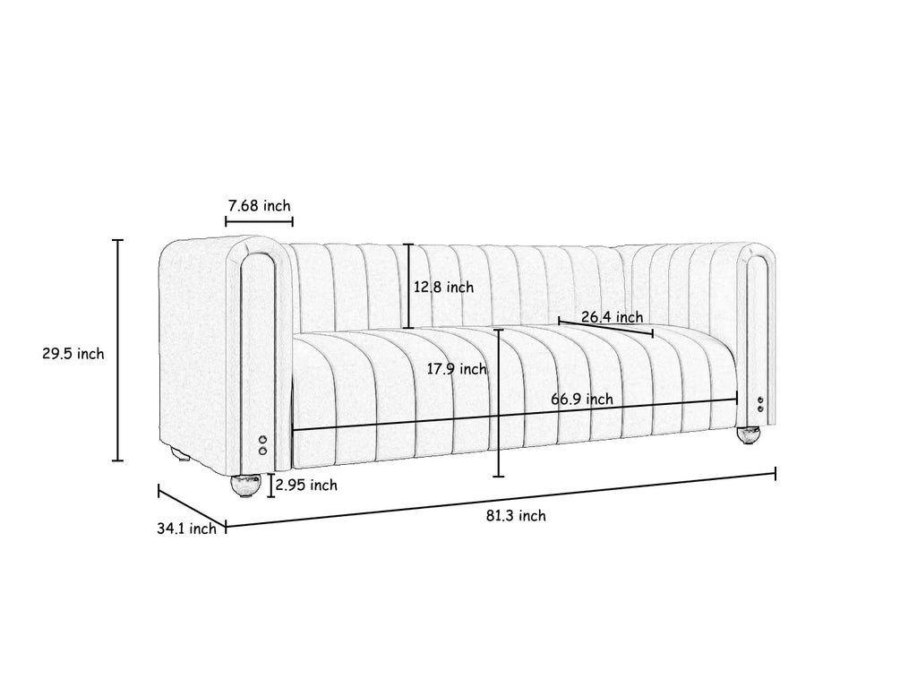 Orange Velvet Tufted 3-Seater Sofa J9404