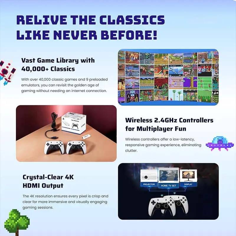 4K Wireless Retro Game Stick with 40000 Games and 26 Emulators H204404
