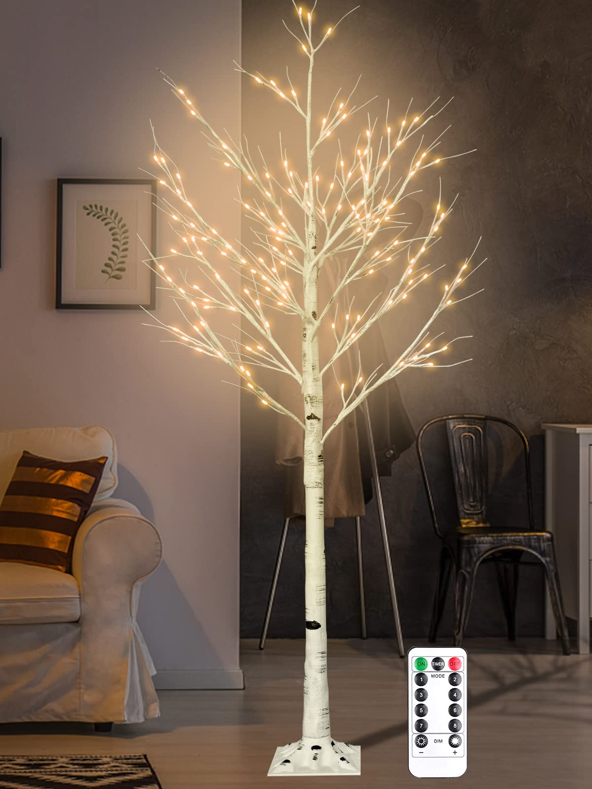 6FT Lighted Birch Tree with 160 LEDs Warm White Lights K696