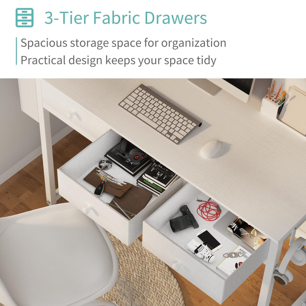 White 40 Inch Computer Desk with Drawers F7203