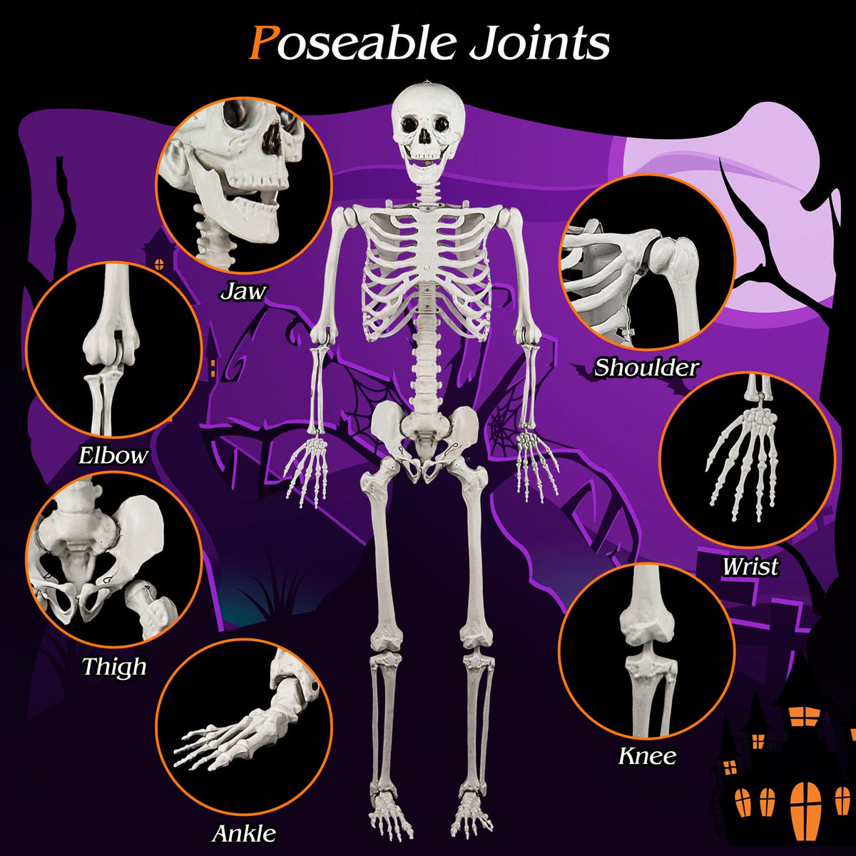 5.4 FT Life Size Posable Skeleton Decoration J351658