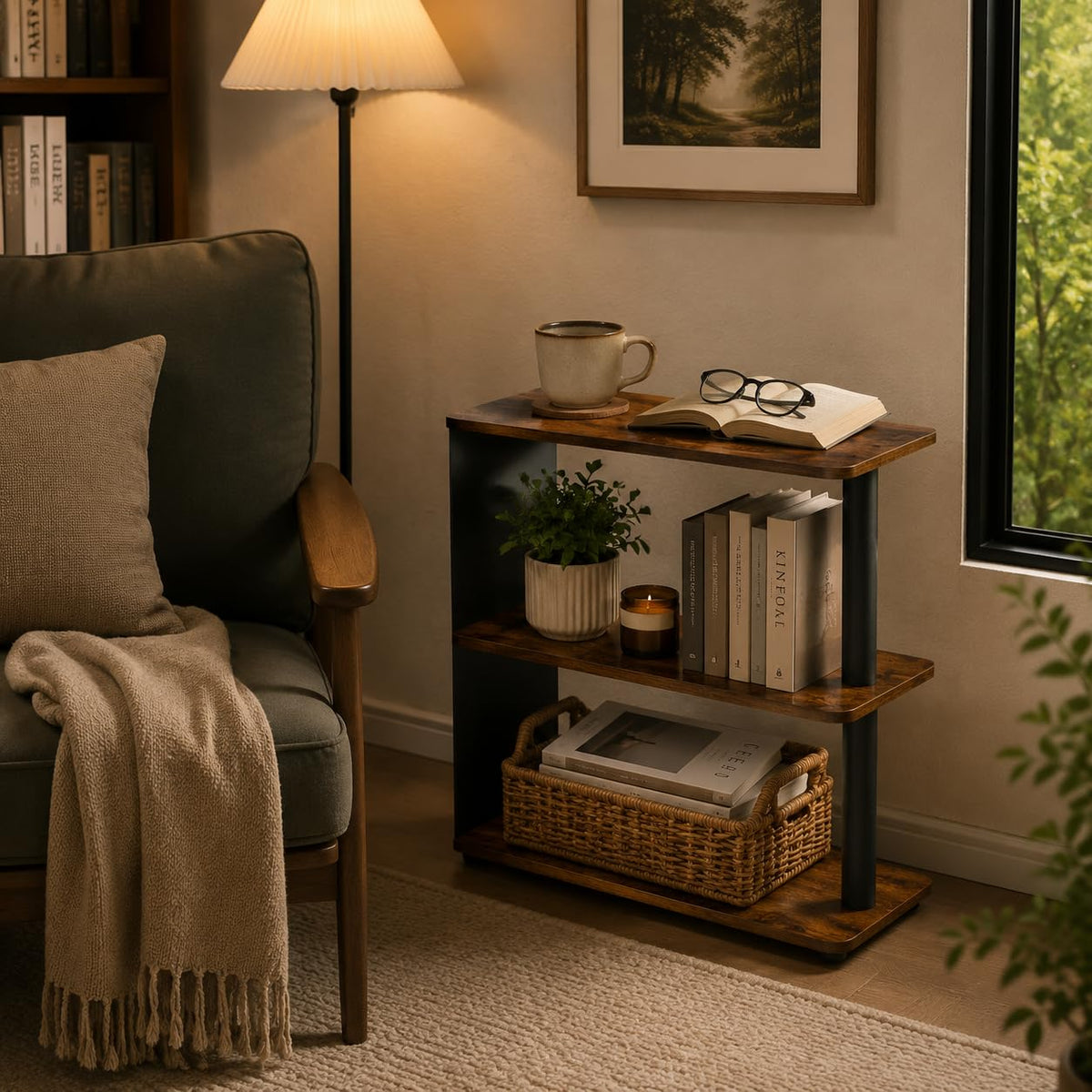 3-Tier Narrow Industrial End Table T60904