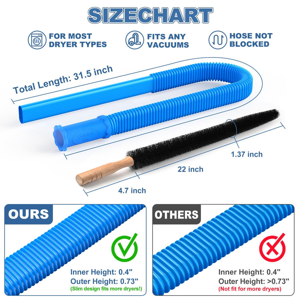 2Pcs Dryer Vent Cleaner Kit Vacuum Hose Attachment & Brush H802
