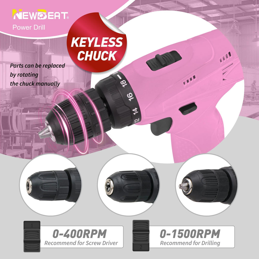 Pink 12V Cordless Drill Set with Battery and Charger T984