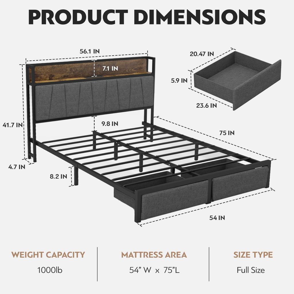 Full Size Storage Bed Frame with Headboard G221