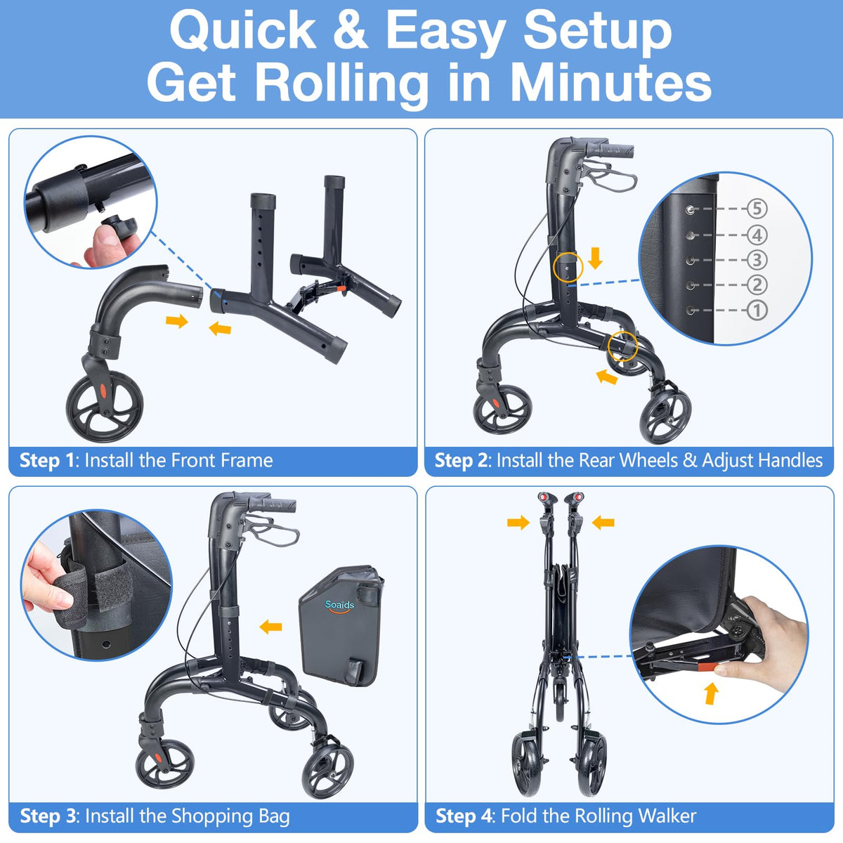 Lightweight Foldable 3 Wheel Walker A739