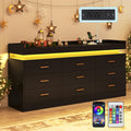 Black 9 Drawer Dresser with Charging Station and LED Lights Q99730