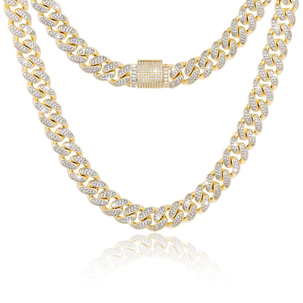 Moissanite Cuban Link Chain Necklace 18k Gold Plated 925 Sterling Silver A50621