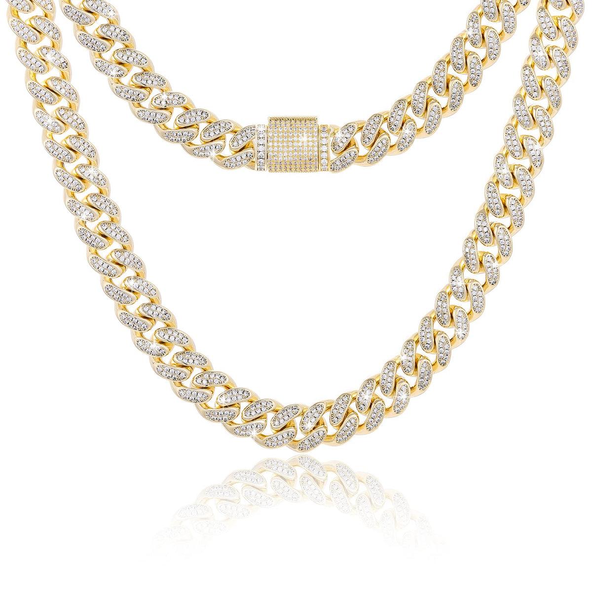 Moissanite Cuban Link Chain Necklace 18k Gold Plated 925 Sterling Silver A50621