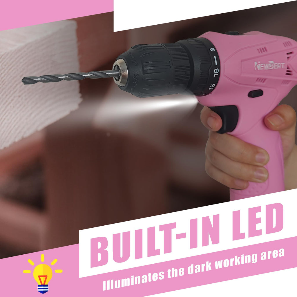 Pink 12V Cordless Drill Set with Battery and Charger T984