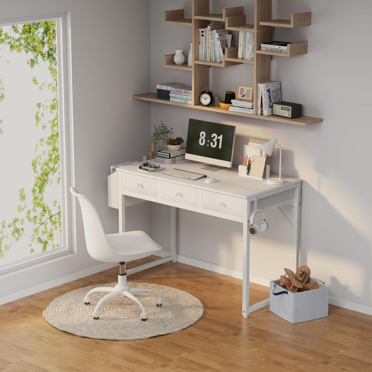 White 40 Inch Computer Desk with Drawers F7203