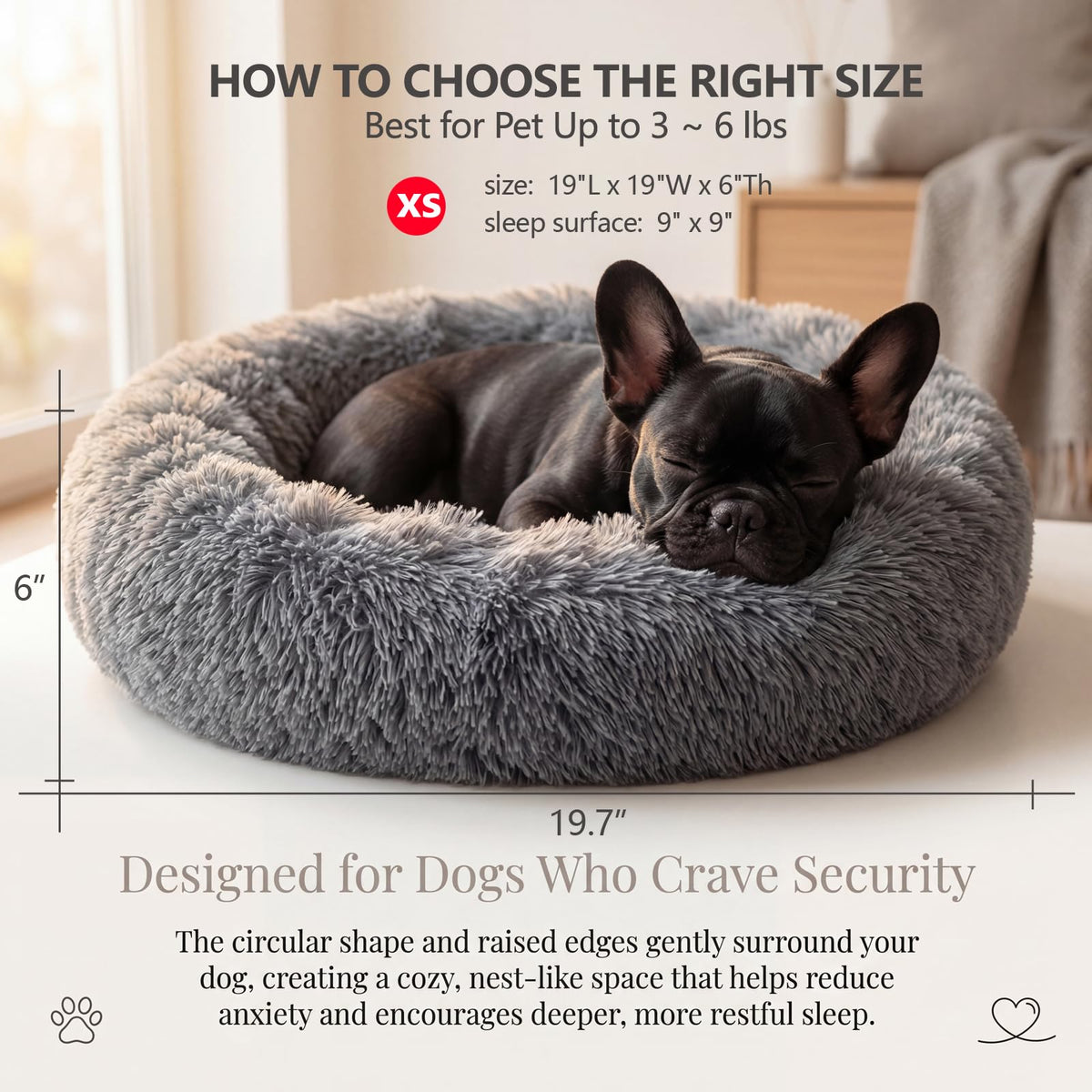 Small Anti-Anxiety Machine Washable Fluffy Round Dog Bed J3091