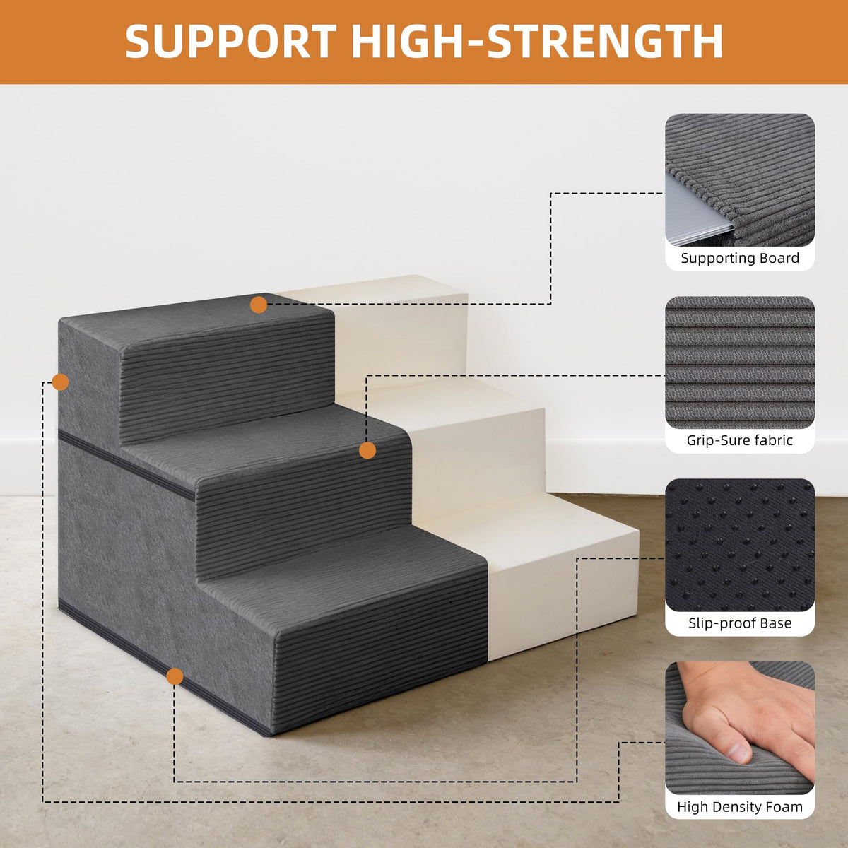 3-Step Non-Slip Dog Stairs with Washable Cover R75707