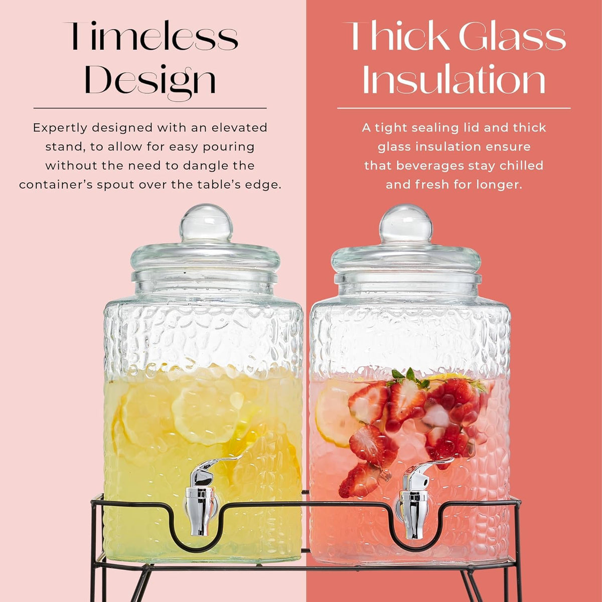 Glass Beverage Dispenser with Metal Stand Set of 2 G1547