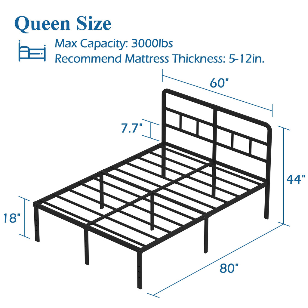 18 Inch Metal Queen Bed Frame with Headboard H124113