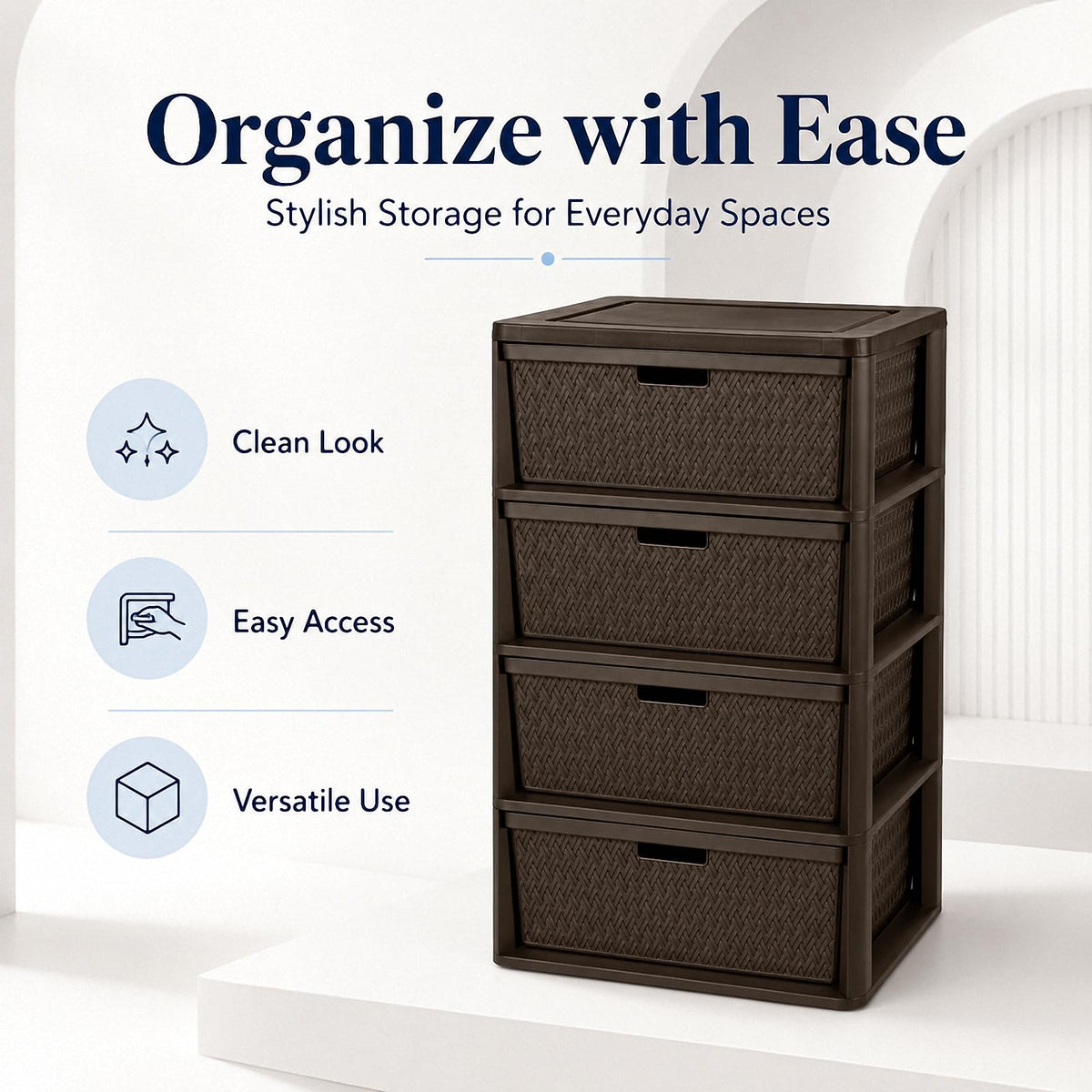 4 Drawer Brown Plastic Storage Tower B584193