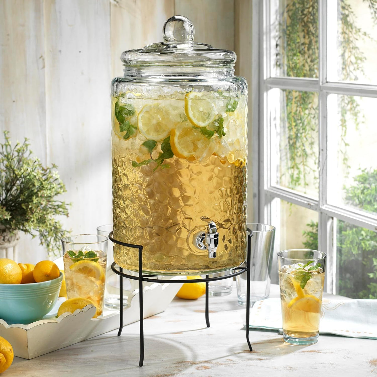 3 Gallon Glass Beverage Dispenser with Metal Stand & Lid A61916