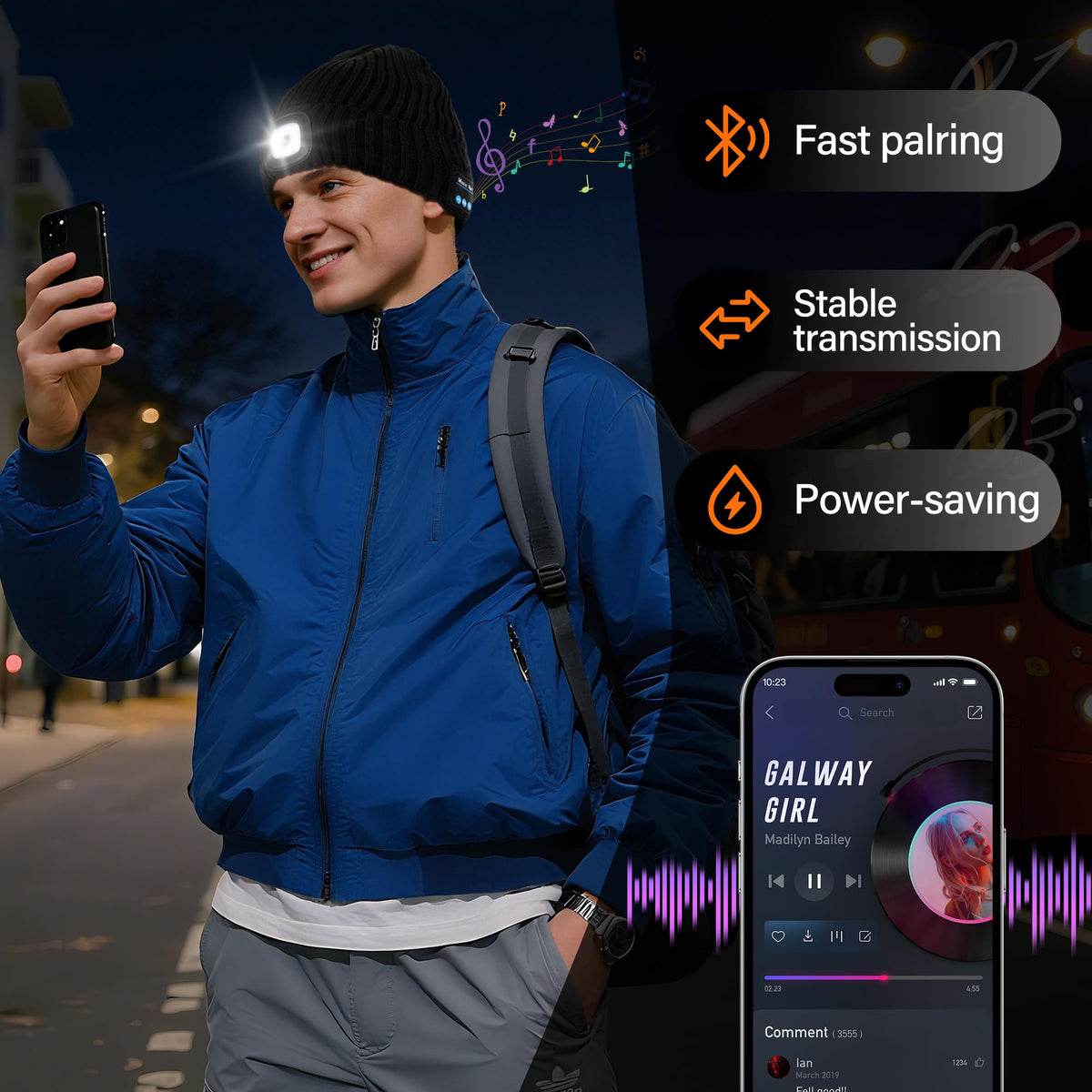 2 Pack Bluetooth Beanie Hat with Light Z7923