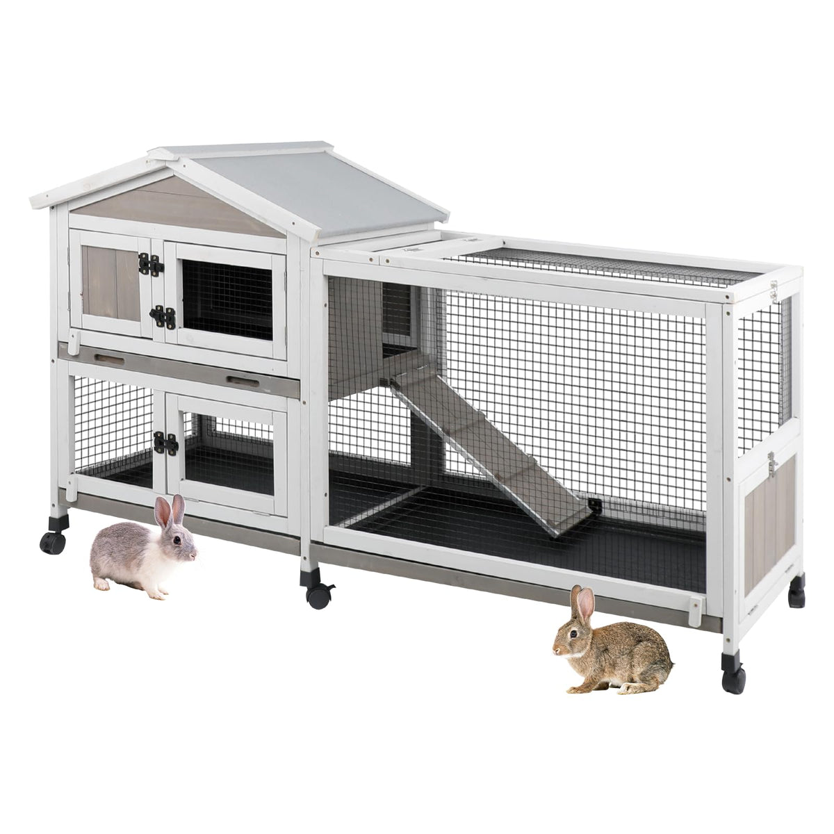 2-Tier Rabbit Hutch with Wheels E58096