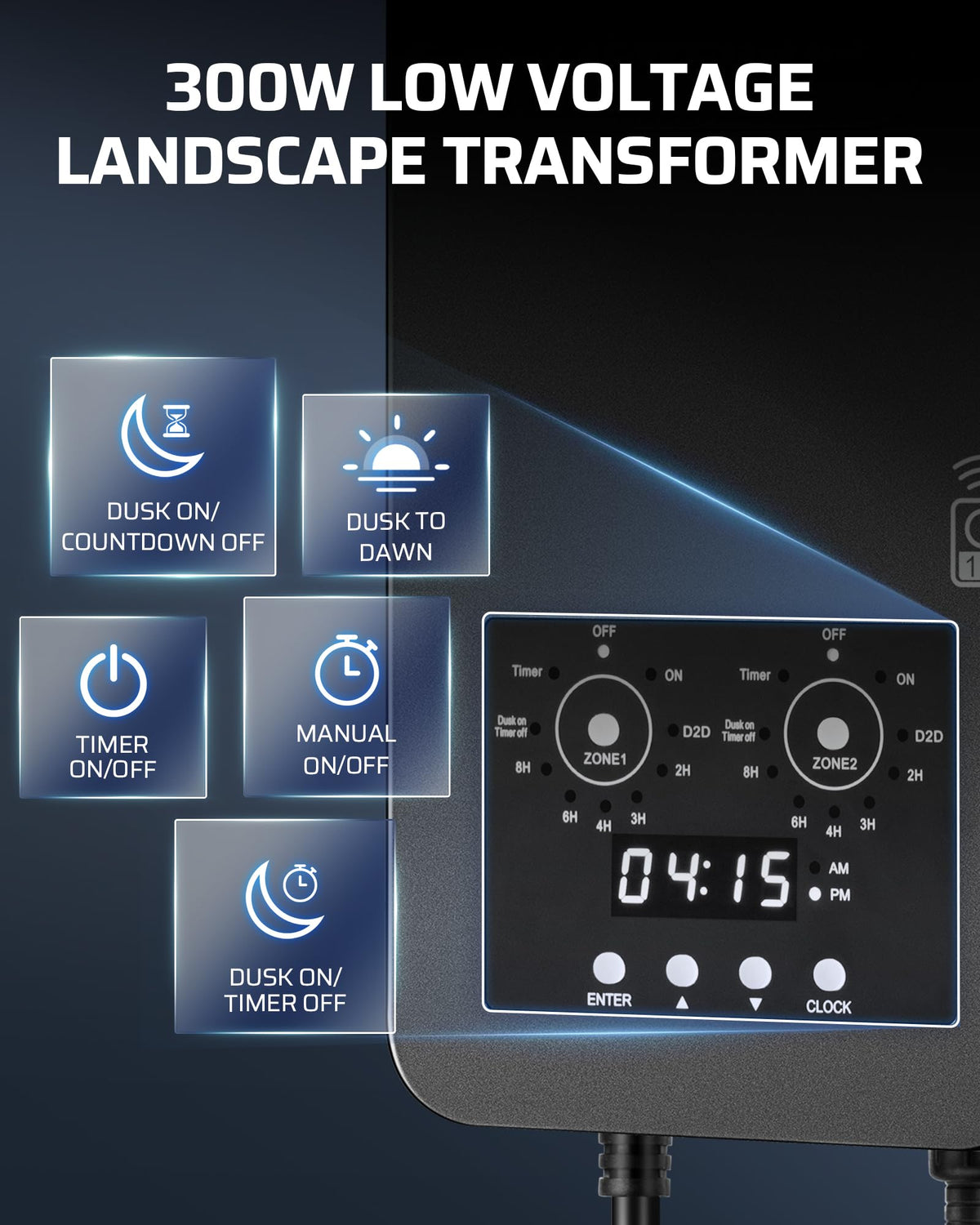 300W Low Voltage Transformer with Remote Photocell Sensor & Timer R39748