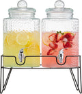 Glass Beverage Dispenser with Metal Stand Set of 2 G1547