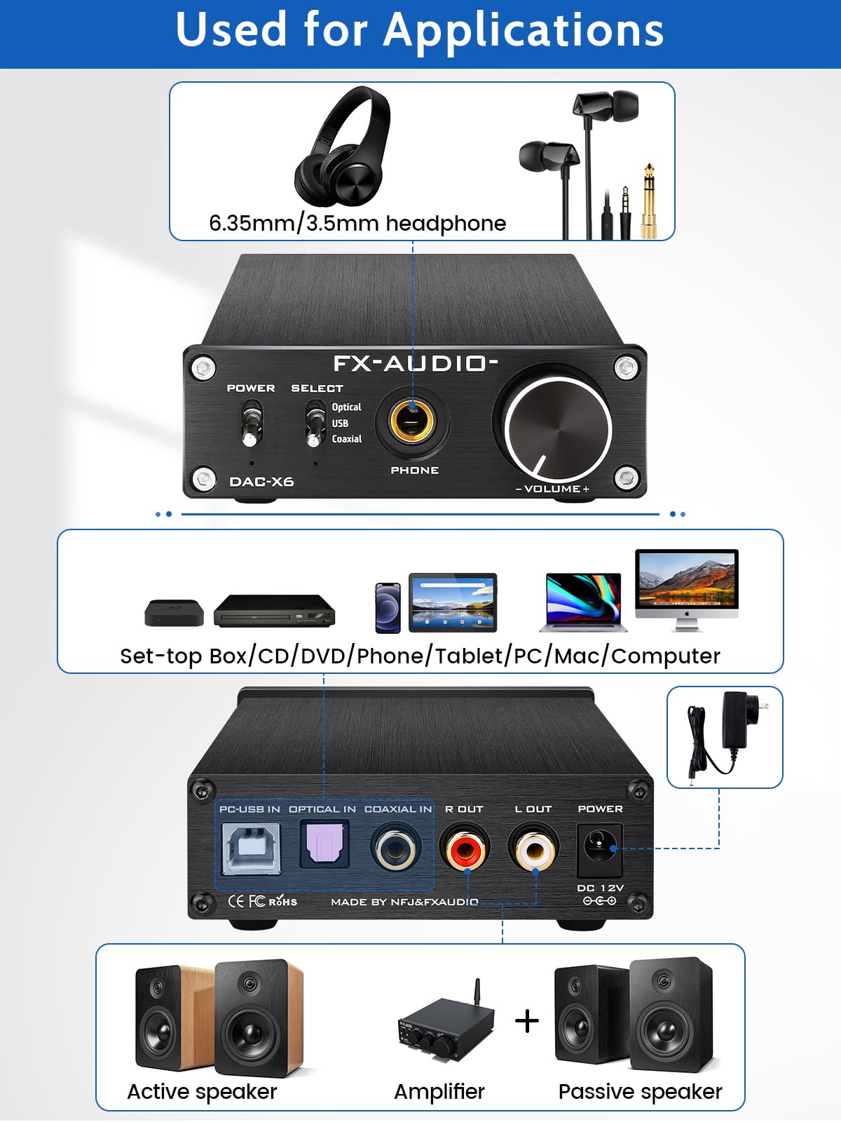 Black 24Bit/96KHz Digital Audio Decoder Headphone Amplifier H145