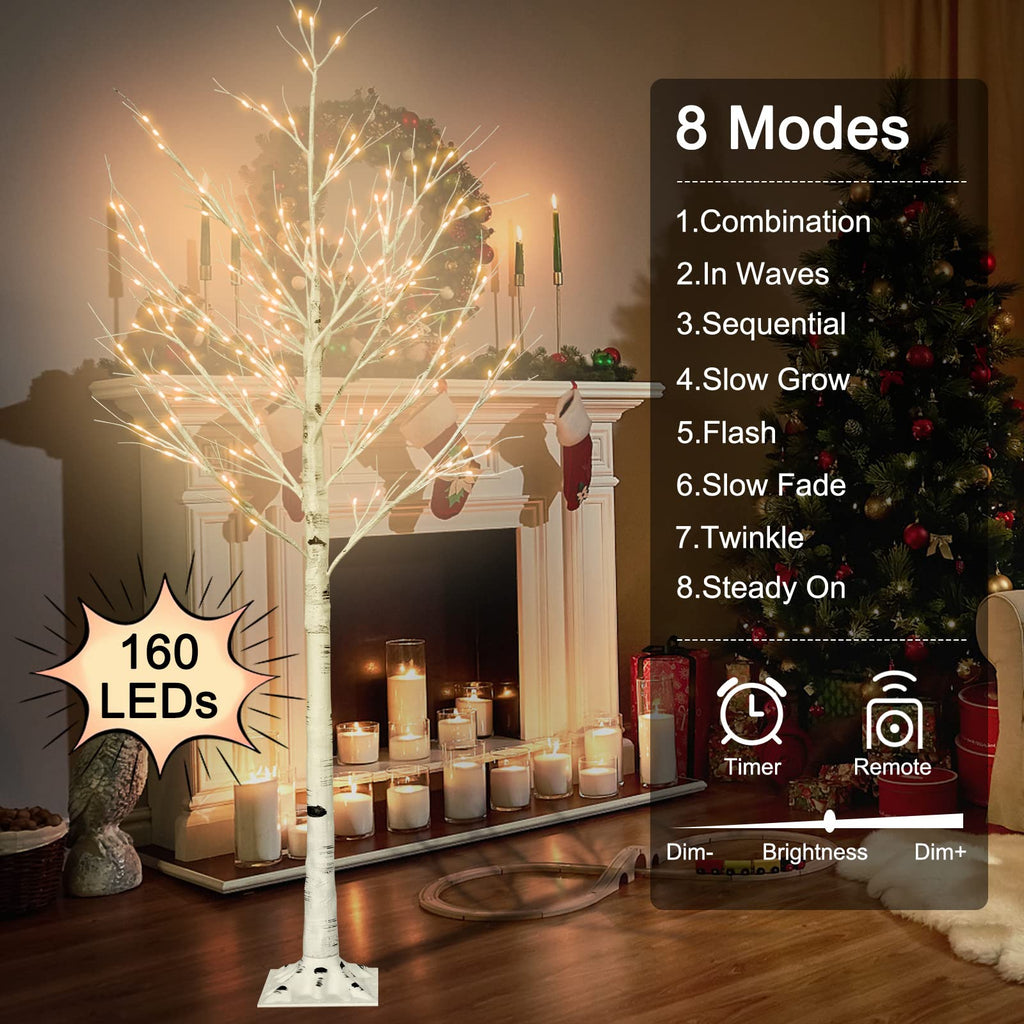 6FT Lighted Birch Tree with 160 LEDs Warm White Lights K696