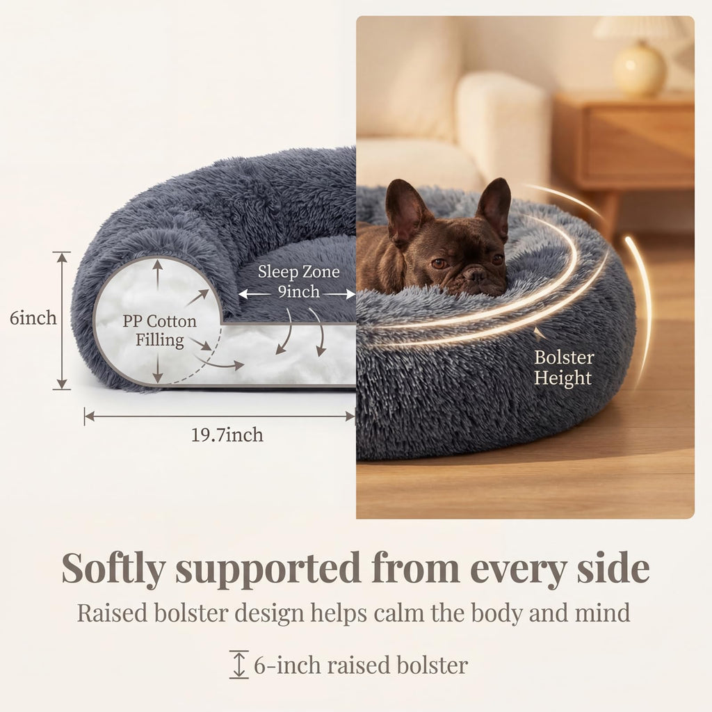 Small Anti-Anxiety Machine Washable Fluffy Round Dog Bed J3091