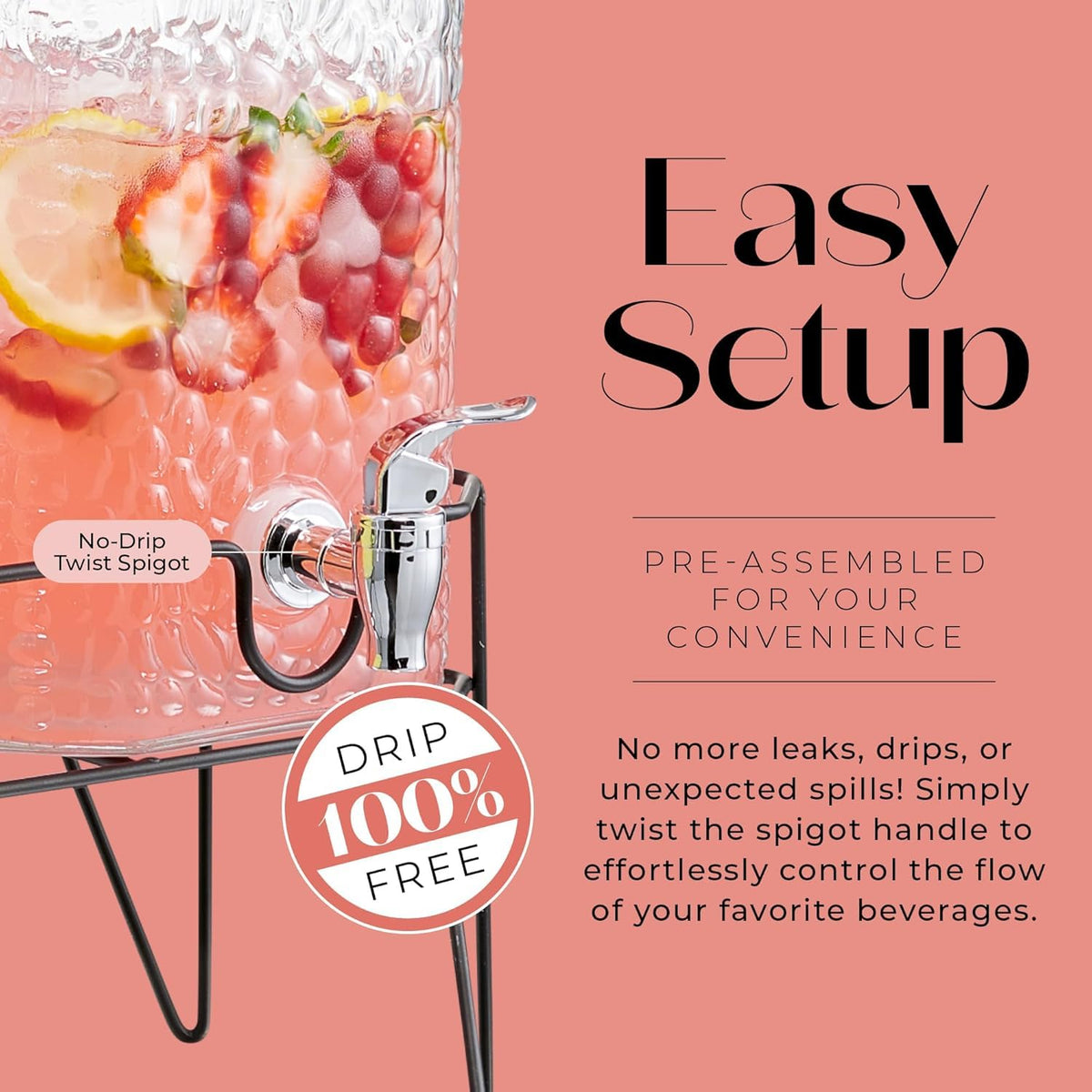 Glass Beverage Dispenser with Metal Stand Set of 2 G1547