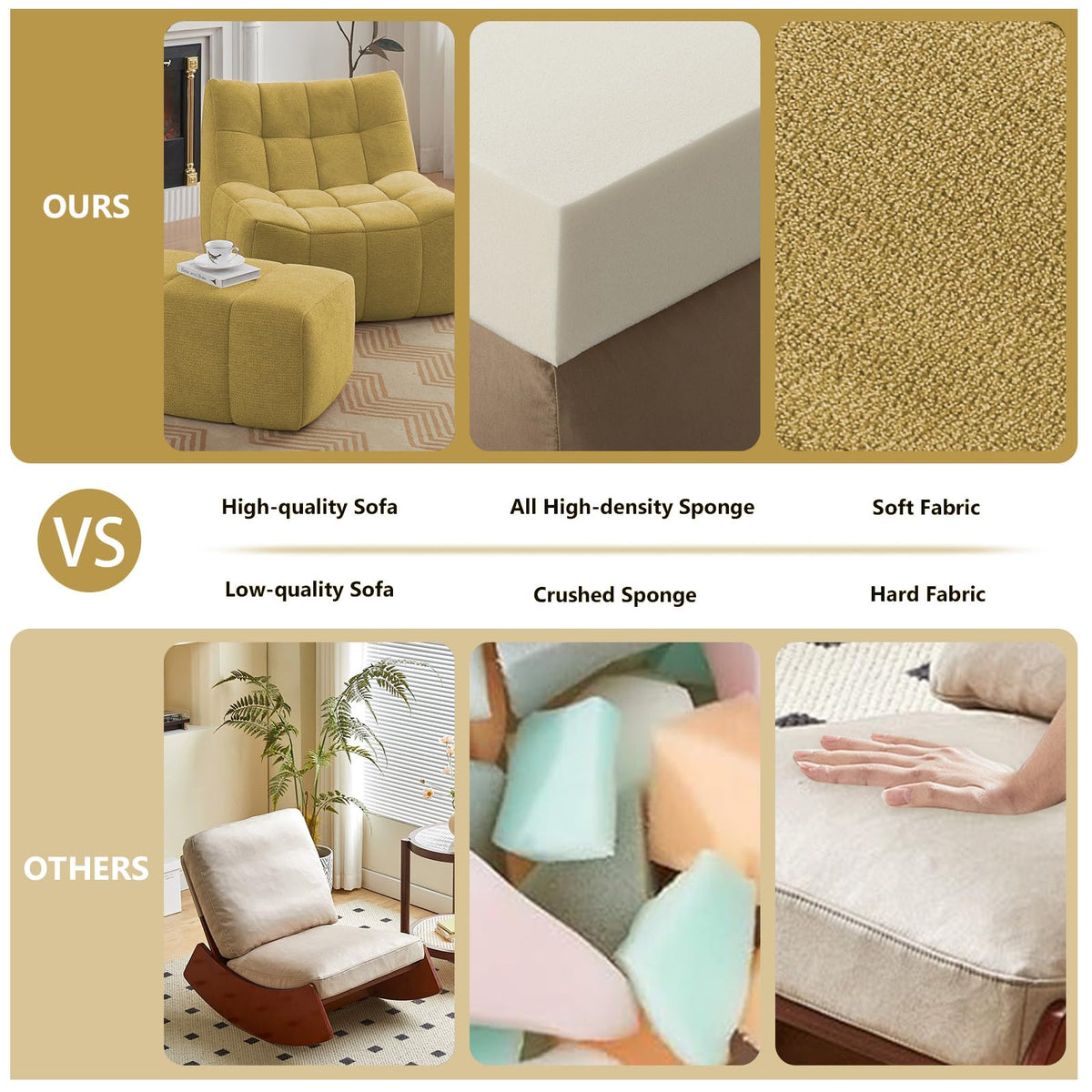 Yellow Memory Foam Bean Bag Chair with Ottoman Q42547