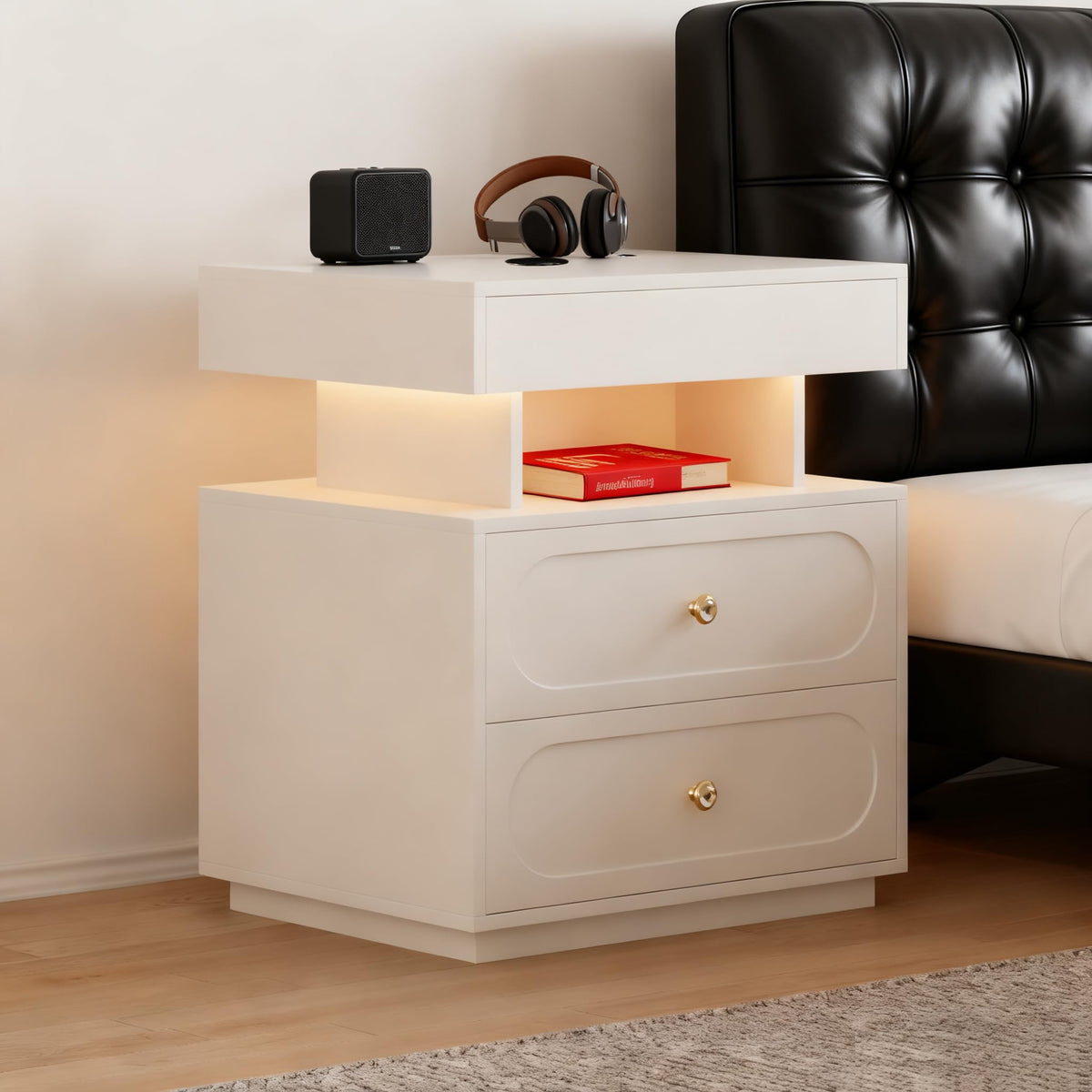 3-Drawer LED Nightstand with Light F8254