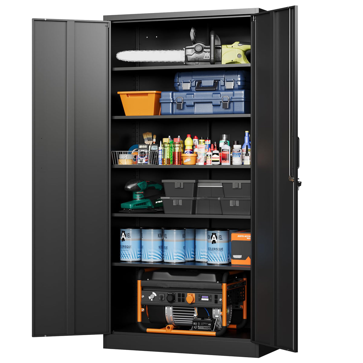 Metal Garage Storage Cabinets with Lock, 72 Tall Steel Lockers, 5 Adjustable Shelves, Black S470233
