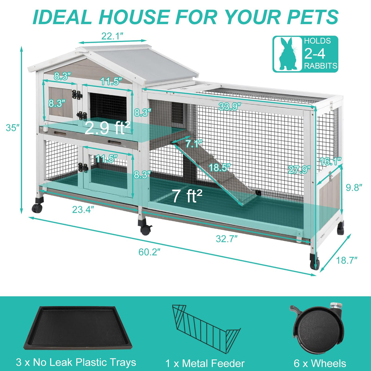 2-Tier Rabbit Hutch with Wheels E58096