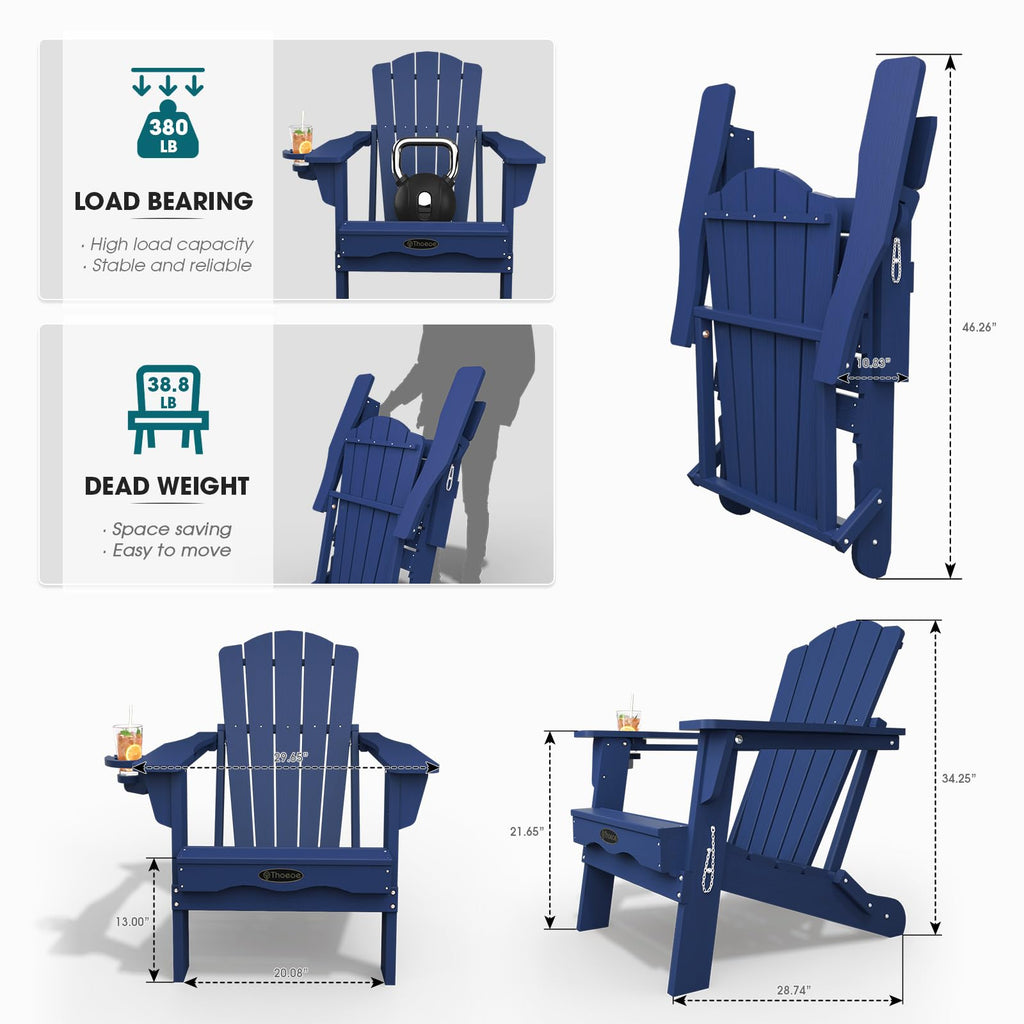 Folding Adirondack Chair Set of 2 HDPE All-Weather Outdoor Chair J832019