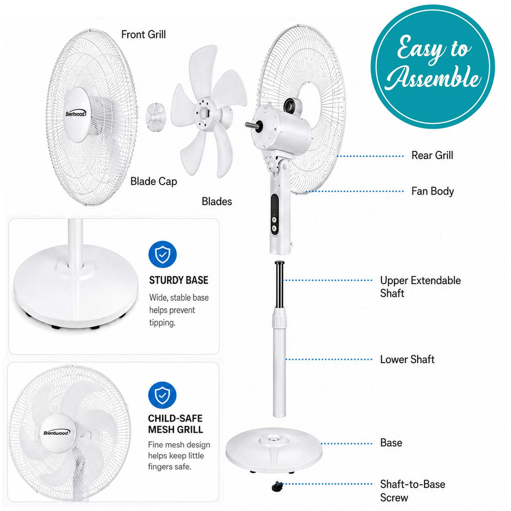 16” Oscillating Stand Fan with Remote, White D323