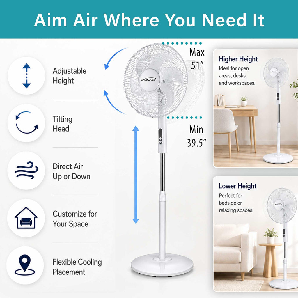 16” Oscillating Stand Fan with Remote, White D323